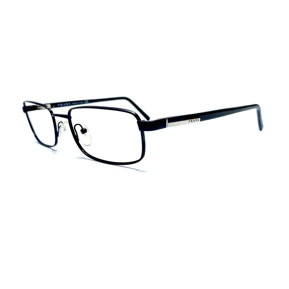 Prada Black Silver Rectangular Metal Glasses Italy VPR60G 1BO101 52 18 135